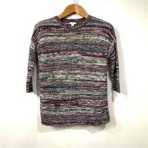 J. Jill Womens Striped Crew Neck Pullover XS Sweater Multicolor Cozy Casual